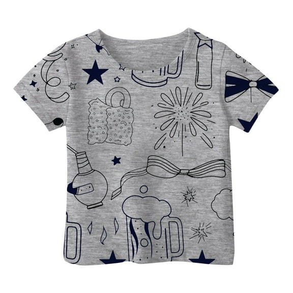 WhouRiu Toddler Girls T Shirts Fashion Cartoon Prints Loose Short Sleeve T Shirt Kids Casual Clothes Gray,Sizes 3-4