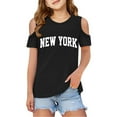 thumbnail image 1 of WhouRiu Toddler Girls T Shirts Off Shoulder Letter Printed Tee Clothes Kids Summer Oversized Tops Black,Sizes 3-4, 1 of 5