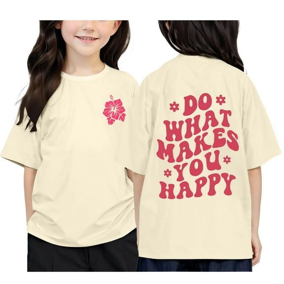 WhouRiu Toddler Girls T Shirts Raglan Sleeve Flower Pattern T Shirts Children Oversized Basic Tees Beige,Sizes 3-4