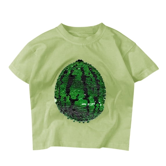 WhouRiu Toddler Girls T Shirts Short Sleeve Changing Flip Sequins Watermelon Prints T Shirt Kids Summer Casual Tops Green,Sizes 2-3