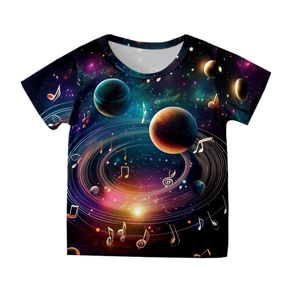 WhouRiu Toddler Girls T Shirts Short Sleeved Solar System Print T Shirt Children Casual Tee Shirt Black,Sizes 3-4