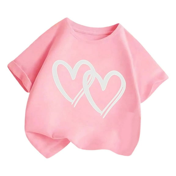 WhouRiu Toddler Girls' T Shirts Summer Short Sleeve Love Prints Loose Tees Tops Child Fashion Comfy Tops Pink,Sizes 2-3
