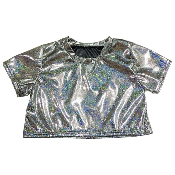 WhouRiu Toddler Girls Tshirt Glitter Sequin Stretch Short Sleeve Crop Tee Kids Dance Holiday Party Streetwear T Shirts Black,Sized 3-4