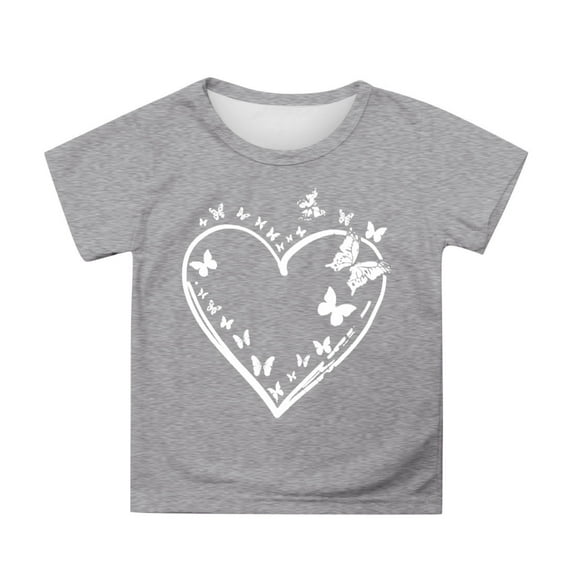 WhouRiu Toddler Girls Tshirt Short Sleeve Butterfly Print Tee Kids Loose Soft Cozy School Casual T Shirt Gray,Sized 3-4