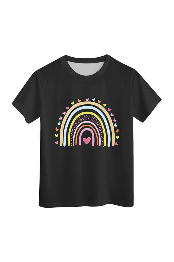 Toddler Girls' Tshirts Rainbow Prints Short Sleeve Tee Shirts Kids Summer Fashion Clothes Black,Sizes 3-4