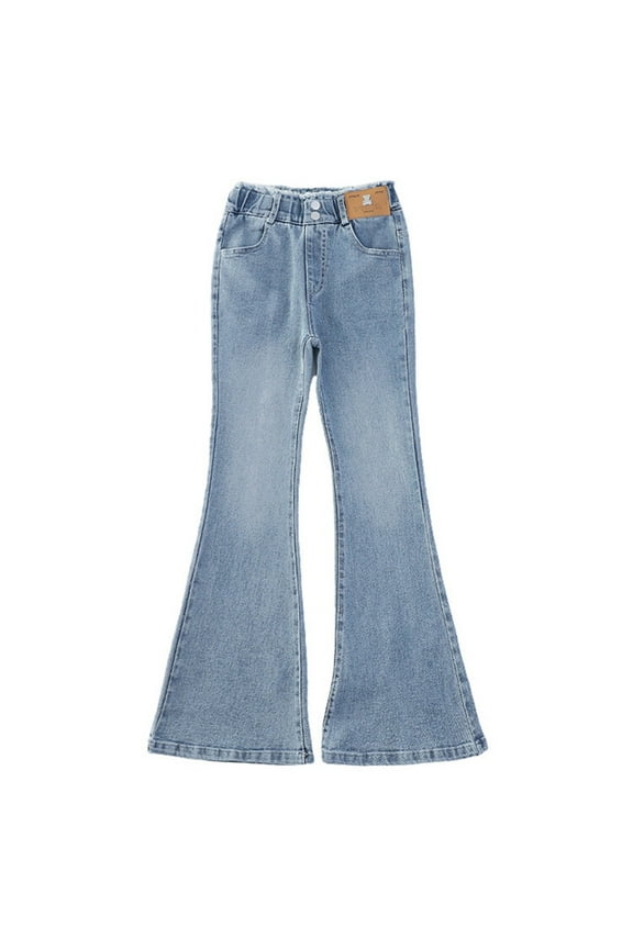 Tollder Girl Jeans Fashion High Elastic Waist Flare Leg Pants Kids Girls Soft Casual Long Jeans Blue,Sizes 10-12