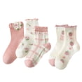 thumbnail image 1 of Whouriu 5 Pairs Infant Crew Socks Floral Rabbit Ruffle Soft Stretchy Summer Casual Dress Socks, 1 of 3