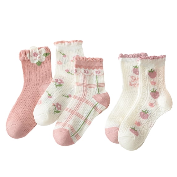 Whouriu 5 Pairs Infant Crew Socks Floral Rabbit Ruffle Soft Stretchy Summer Casual Dress Socks