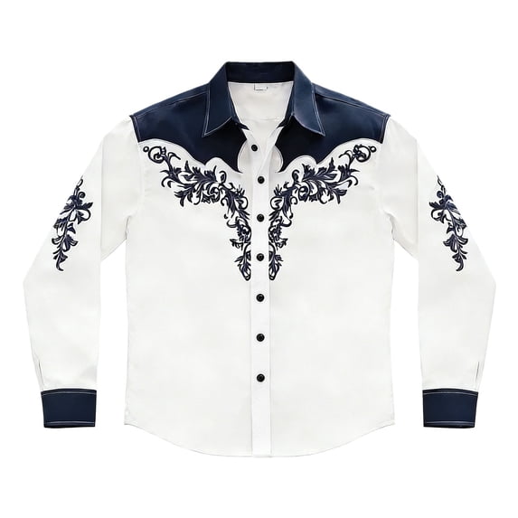 Whouriu Big Boys Western Cowboy Embroidery Long Sleeve Shirt Button Down Casual Top, Sizes 4-13 Years