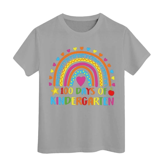Whouriu Big Girls 100 Days Kindergarten Tshirt Rainbow Print Short Sleeve Casual Loose 100 Days T-Shirt
