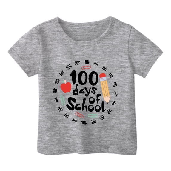 Whouriu Big Girls Back To School Tshirt Short Sleeve School Supplies Print Cozy 100 Days Tee