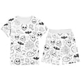 thumbnail image 1 of Whouriu Big Girls Halloween outfit Set Bat Sketch Print Short Sleeve Top with Shorts Casual Home 2Pcs Clothes Set, 1 of 3