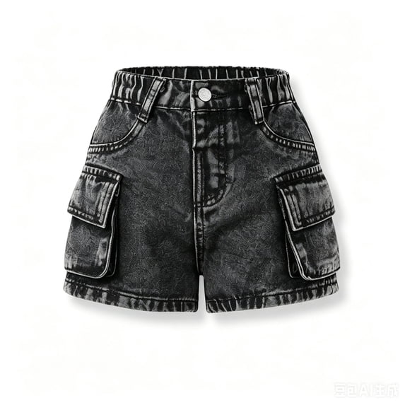 Whouriu Big Girls Vintage Jean Shorts Summer Soft Stretch Casual Bottoms with Pockets