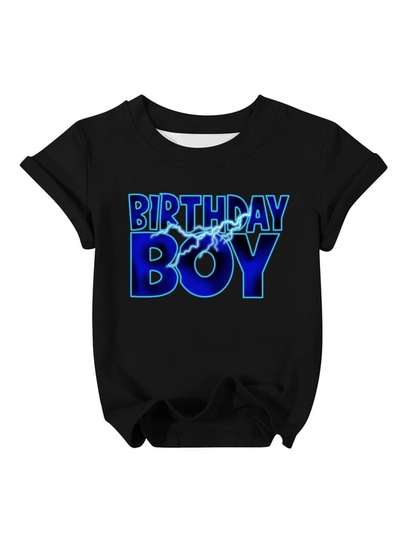 Birthday Boy T-Shirt Lightning Bolt Graphic Short Sleeve Graphic Tee For Kids Boys, Sizes 3-13 Years