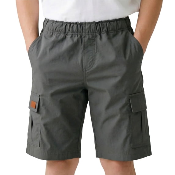 Whouriu Boys Summer Cargo Shorts Solid Color Elastic Waist Pull On Shorts with Pockets, Sizes 5-16