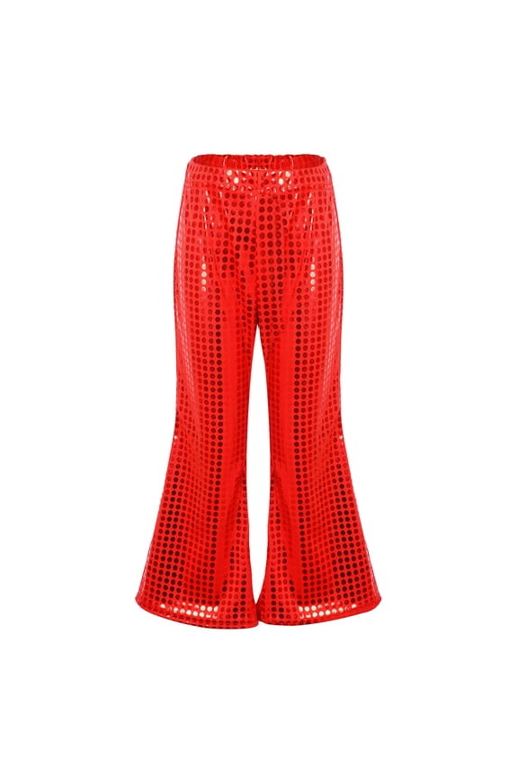 Girls Carnival Party Flared Pants Elastic Waist Sequin Glitter Pants, Sizes 18M-16Y