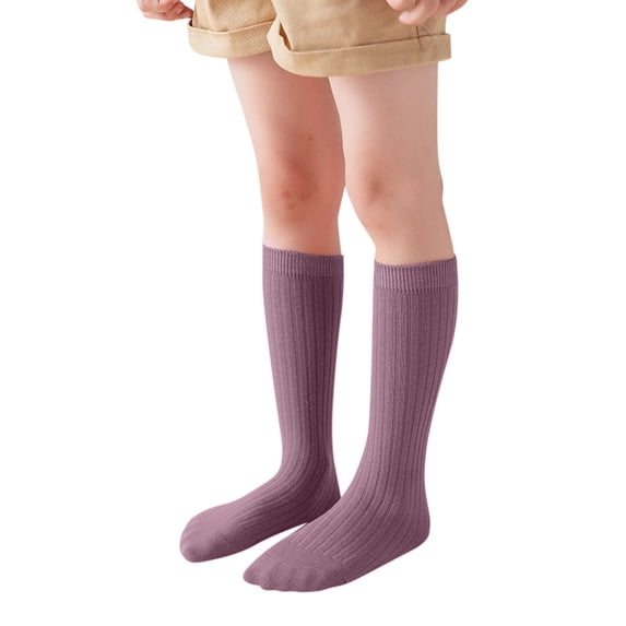 Whouriu Girls Knee High Socks Ribbed Solid Soft Stretchy School Daily Casual Socks