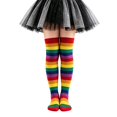 thumbnail image 1 of Whouriu Girls Rainbow Striped Over The Knee Socks Soft Polyester Stretchy Casual Dress Socks, 1 of 3