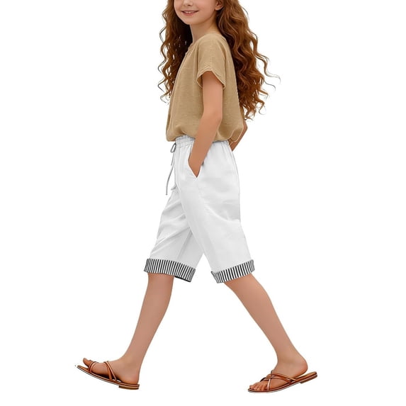 Whouriu Girls Summer Straight Bermuda Shorts High Waist Shorts with Pockets, Sizes 5-14