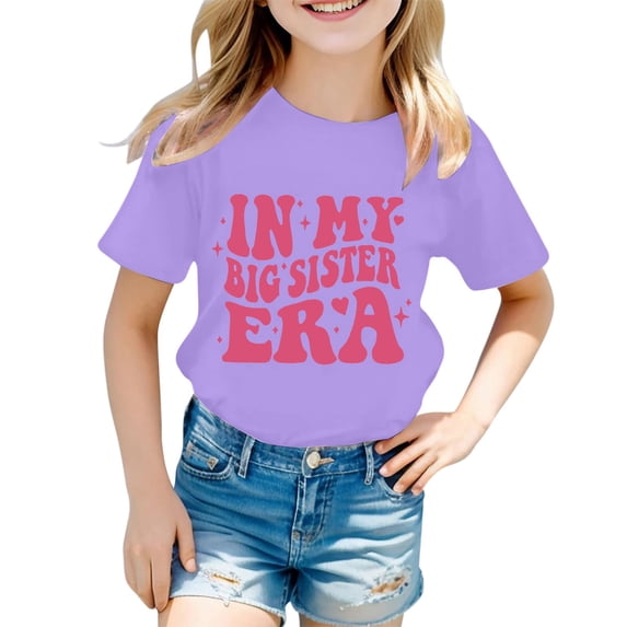 Whouriu In My Big Sister Era T Shirt For Toddler Girls Letter Graphic Short Sleeve T-Shirt Sibling Reveal Announcement T-Shirt, Sizes 1-13 Years