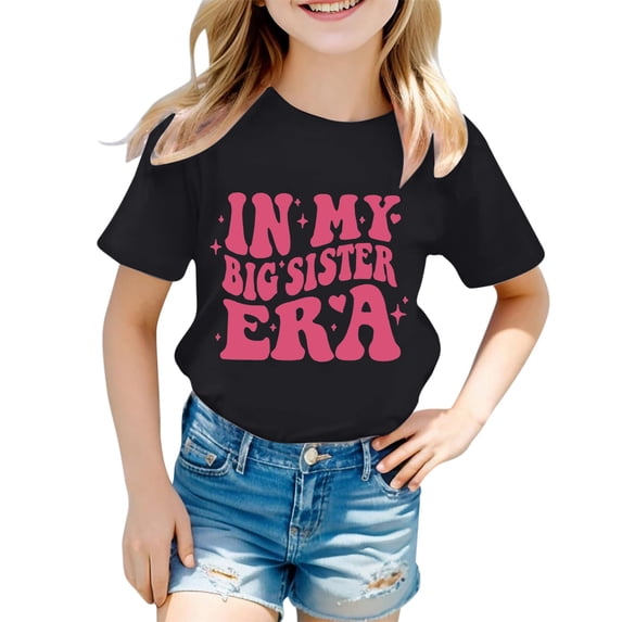 Whouriu In My Big Sister Era T Shirt For Tween Girls Letter Graphic Short Sleeve T-Shirt Sibling Reveal Announcement T-Shirt, Sizes 1-13 Years