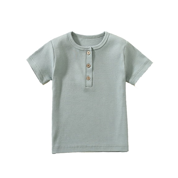 Whouriu Boys Henley Tee Short Sleeve Button Placket Solid Basic Casual Kids T-Shirt
