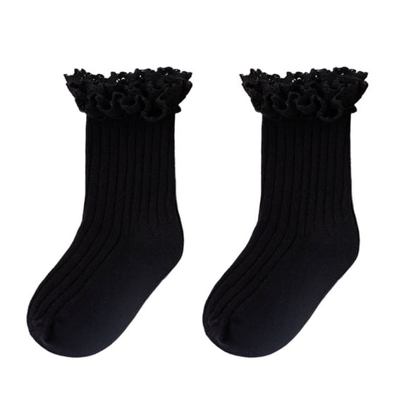Whouriu Infant Girls Ruffle Ribbed Crew Socks Cotton Blend Stretchy All Season Casual Dress Socks