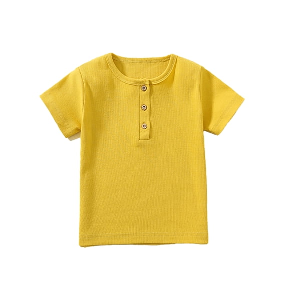 Whouriu Little Boys Henley Tee Short Sleeve Button Placket Solid Basic Casual Kids T-Shirt