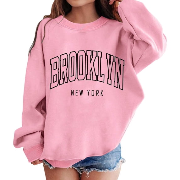 Whouriu Little Girls Brooklyn New York Varsity Crewneck Sweatshirt Long Sleeve School Tops