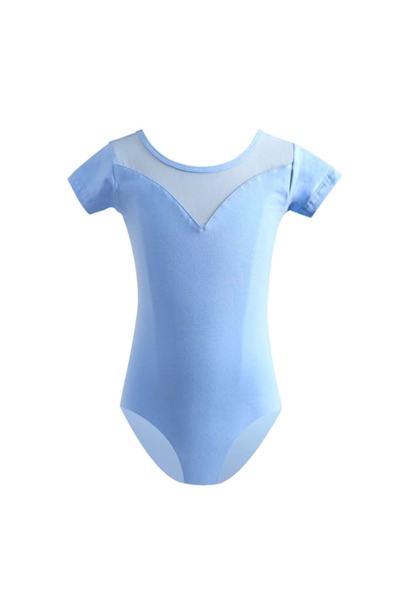 Little Girls Dance Dress Short Sleeve Leotard Party Ballet Jazz Dancewear Performance Dresses Blue,Size 18 M-15 Y