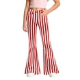 thumbnail image 1 of Whouriu Little Girls Flare Jeans Vertical Stripe Graphic Print Denim Pants with Pockets, 1 of 6