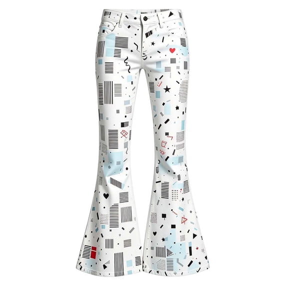 Whouriu Little Girls Flare Pants High Waist Abstract Fragment Print Preppy Bell Bottom Trousers with Pockets