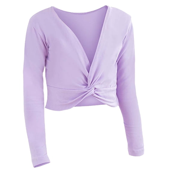 Whouriu Little Girls Twist Wrap Crop Top Long Sleeve Ballet Dance Warm Up Practice Outer Top