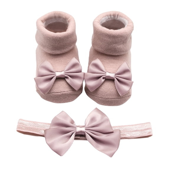 Whouriu Newborn Girls Red Bow Socks + Headband Soft Cotton Festive Cute Everyday Socks