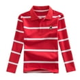 thumbnail image 1 of Whouriu Boys Wide Striped Polo Shirt Long Sleeve Soft Casual Everyday Wear School Uniform Top, 1 of 2