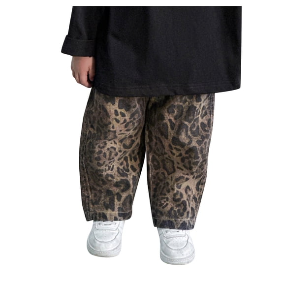 Whouriu Toddler Boys Leopard Print Pants Elastic Waist Wide Leg Baggy Fit Casual Trousers with Pockets