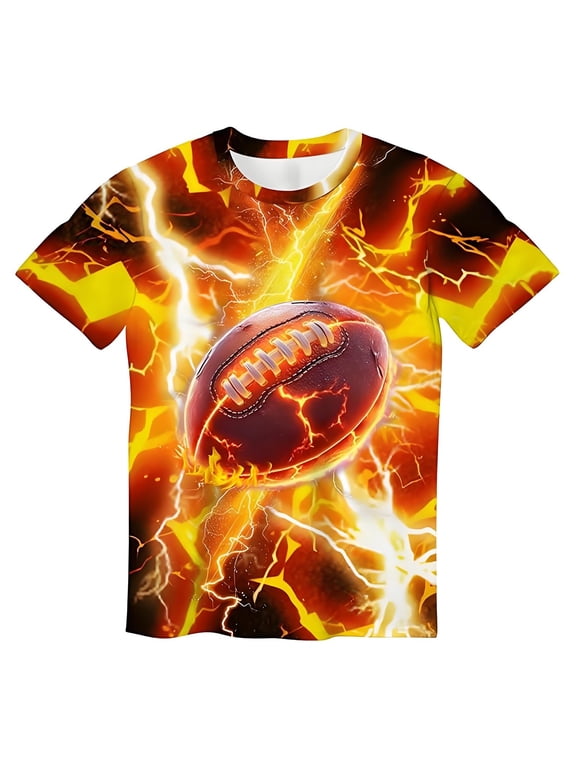 Toddler Boys Short Sleeve Tshirt Lightning Football Print Tee O Neck Casual T-Shirt, Sizes 2-13 Years