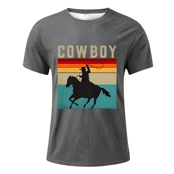 Whouriu Toddler Boys Tee Cowboy Horse Print Short Sleeve Round Neck Tshirt Cozy Trendy Lightweight T-Shirt, Sizes 2-13 Years
