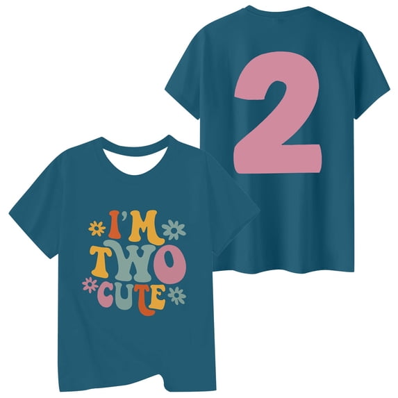 Whouriu Toddler Girls 2Nd Birthday Tshirt Cute Flower Print Crewneck Short Sleeve Tee Kids Causal T-Shirts