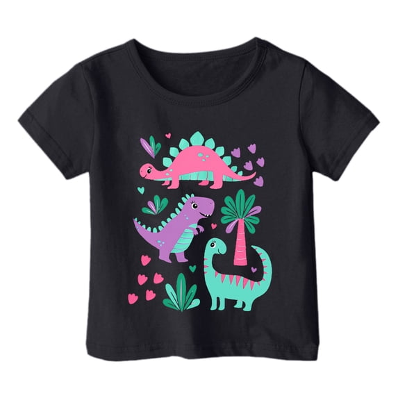Whouriu Toddler Girls Dinosaur Cartoon Graphic Tee Short Sleeve Crew Neck Cute Casual Kids T-Shirt