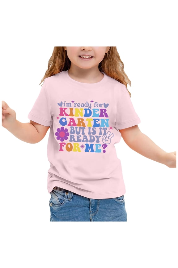 Toddler Girls First Day Of School Tshirt Short Sleeve Flower Peace Print Cozy Kindergarten Tee