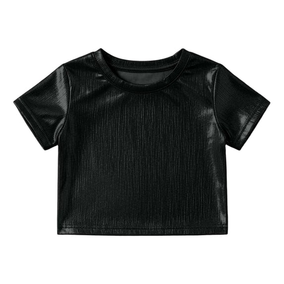 Whouriu Toddler Girls Metallic Crop Top Short Sleeve Crewneck Stage Performance Party Blouse, Sizes 3-12 Years