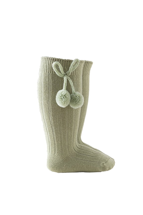 Toddler Girls Pom Pom Bow Knee High Socks Ribbed Knit Soft Cotton Warm Casual Dress Socks