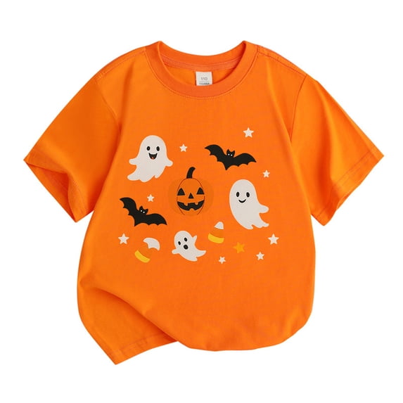 Whouriu Toddler Girls Pumpkin Ghost Graphic T-Shirt Short Sleeve Holiday Casual Soft Summer Kids Tee