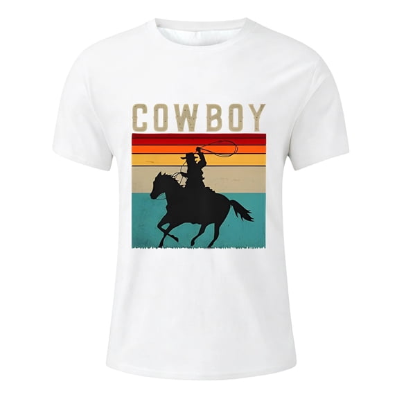 Whouriu Tween Boys Tee Cowboy Horse Print Short Sleeve Round Neck Tshirt Cozy Trendy Lightweight T-Shirt, Sizes 2-13 Years