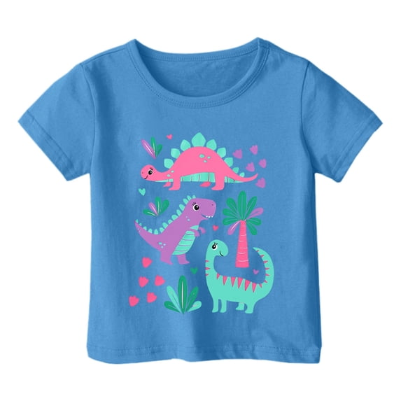 Whouriu Tween Girls Dinosaur Cartoon Graphic Tee Short Sleeve Crew Neck Cute Casual Kids T-Shirt