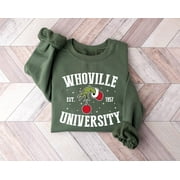 HANDICHI DESIGN Whoville University Sweatshirt, The Grinch Christmas Sweatshirt, Grinchmas Sweatshirt, Womens Christmas Sweatshirt, Winter Sweatshirt