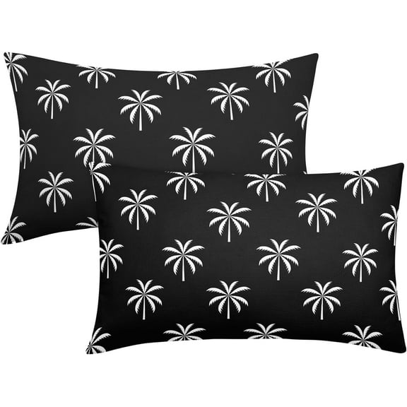 Whtie Black Palm Tree Lumbar Pillow Covers 12x20 Inch Set of 2 Tropical Coconut Trees Coastal Plant Throw Pillows Summer Beach Neutral Pillow Cases Farmhouse Home Decor For Cushion Couch Sofa Outdoor