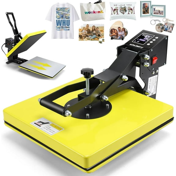 Whubefy Heat Press 15x15 Slide Out, Clamshell Heat Press Machine for T-Shirts, Bags, Mouse Pads & More, Dual-Tube Fast Heating, Digital Sublimation Printer for Heat Transfer Vinyl