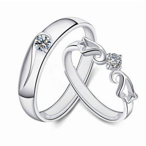 Whudwhu Angel Wings Adjustable Couples Rings Set for Her and Him Promise Rings